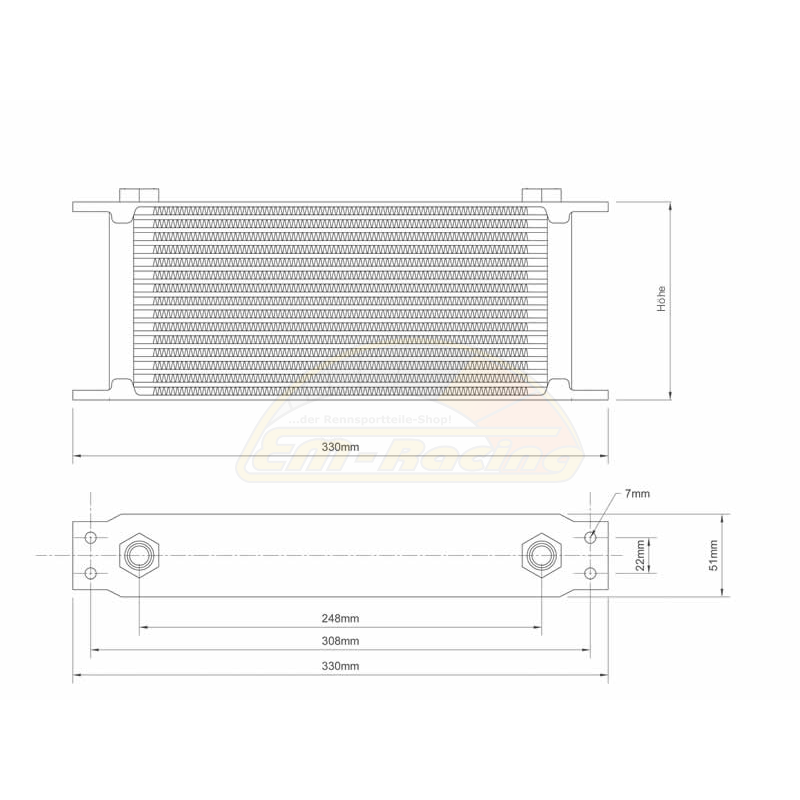 Mocal Standard Duty Motorölkühler 16 Reihen - 235 Mm -10 JIC
